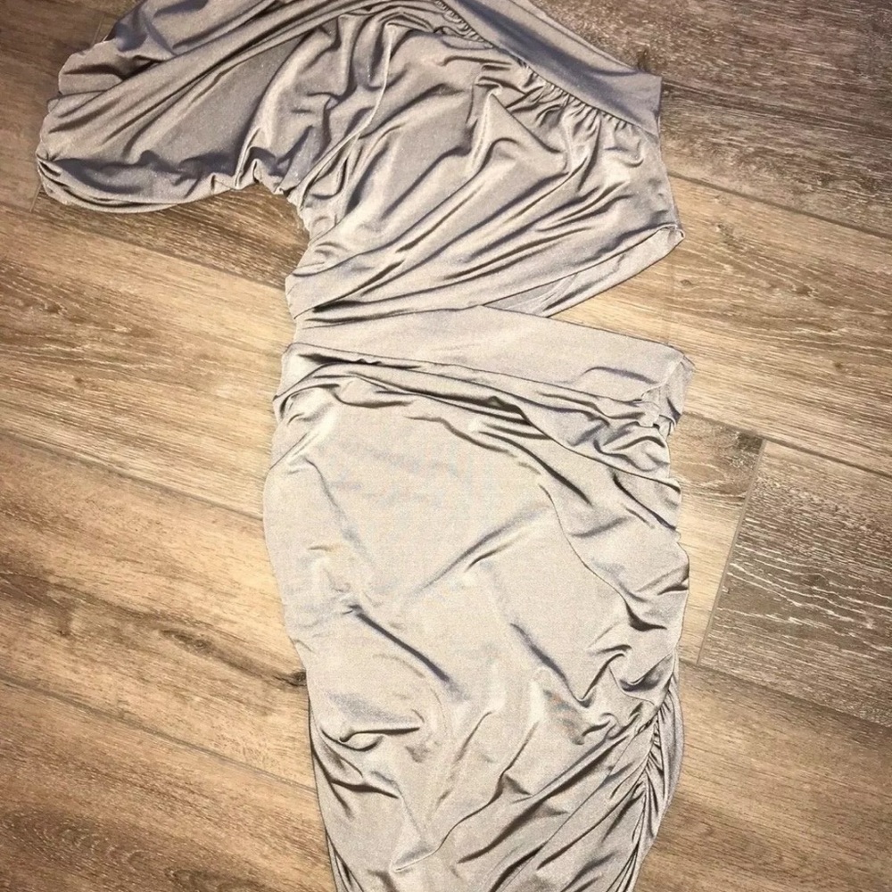 Gray Ruched Side Cut Out/One Shoulder Cocktail Dress